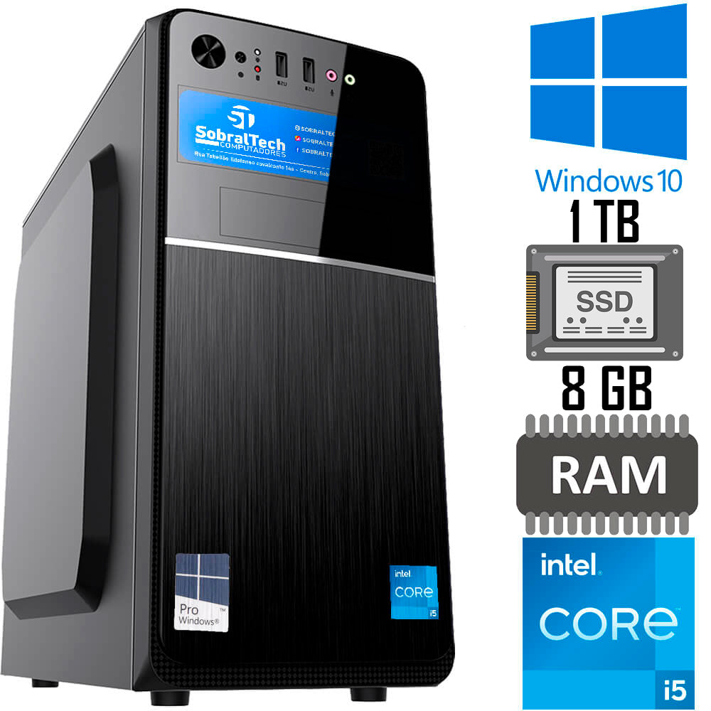 Computador Core i5 10400- SSD 1TB- Memória Ram 8GB 2400 DDR4- H510 Prime-Gab 24V2BK - Leitor de cartão SD- Windows 10
