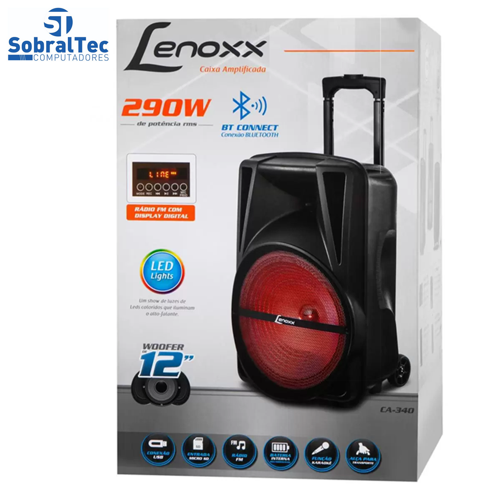Caixa de Som Bluetooth Lenoxx CA 340 - Amplificada 300W USB