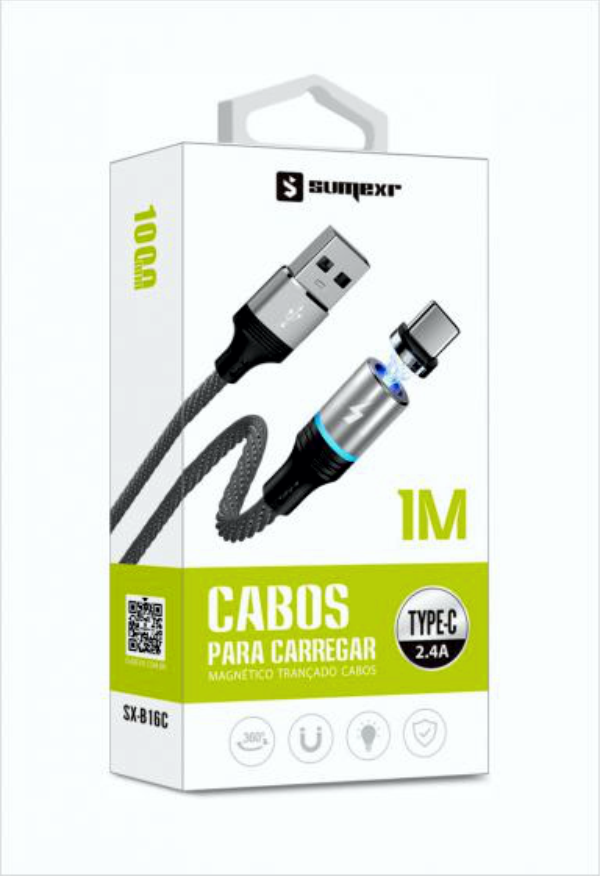 Cabo Magnético Preto Tipo C 1M 2.4A Sx-b16c