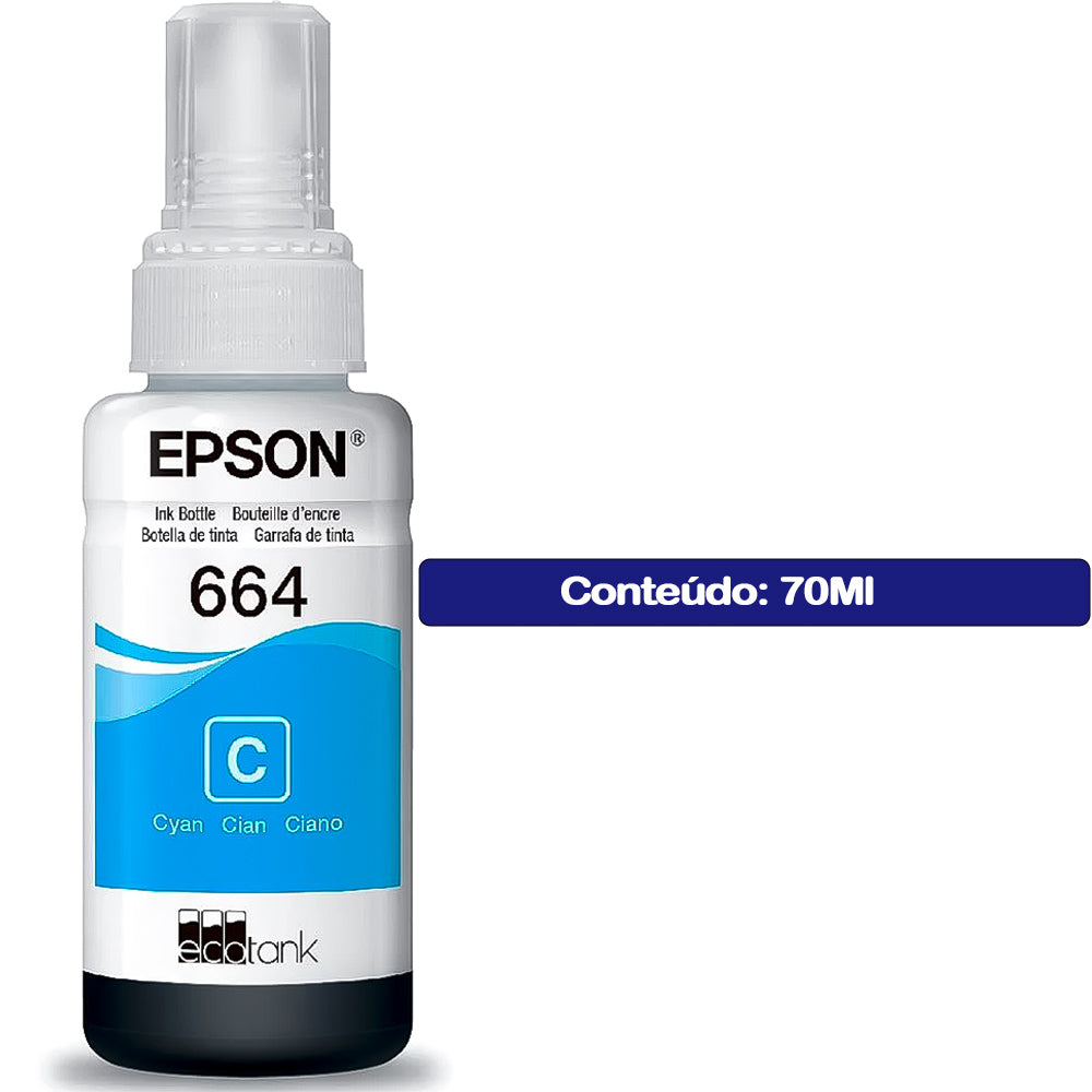 Refil de Tinta Epson 664 Cyano 70Ml Original T664120 AL Rende até 4.000 Paginas  L110 / á L395 / L495- Sem Caixa