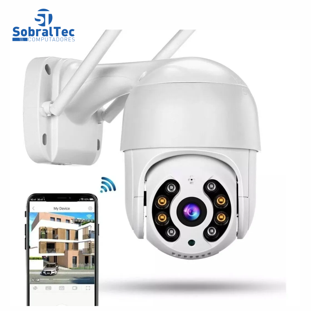 Câmera IP Mini Speed Dome Wi-Fi Externa 3MP 32Gb - Alerta De Duas Vozes-Detecção Humana-Áudio-IR Visão Noturna À Prova D