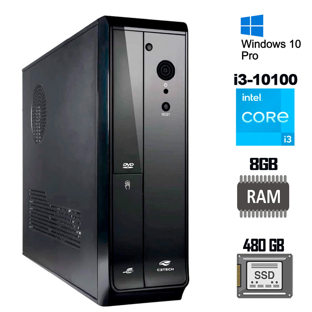 Computador Slim, Core I3-10100 - 8GB RAM - SSD 480GB - Gab C3Tech Slim, Windows 10