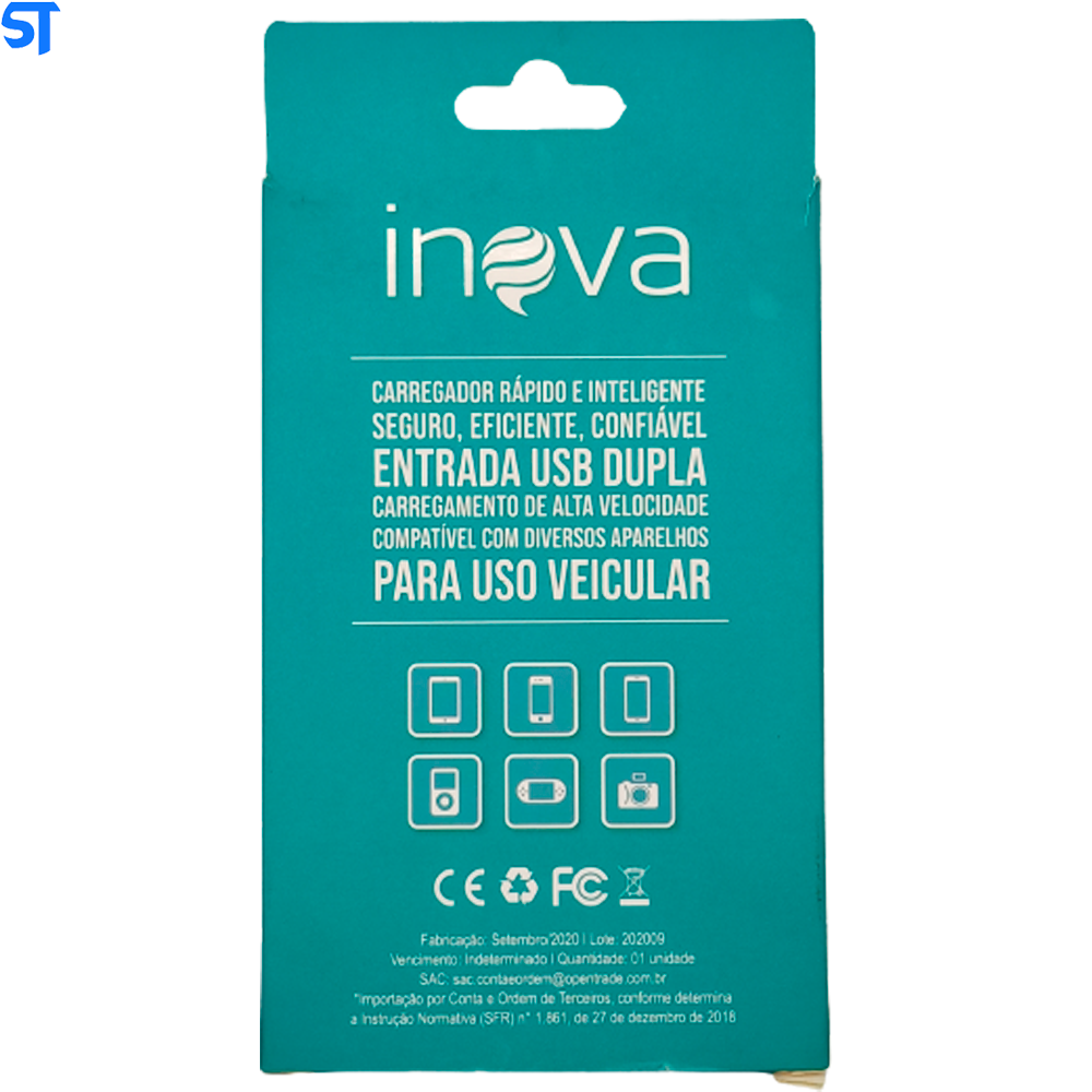 Carregador Veicular Prime Com Duas Usb 2.4A/ 3.4A Inova- Vermelha