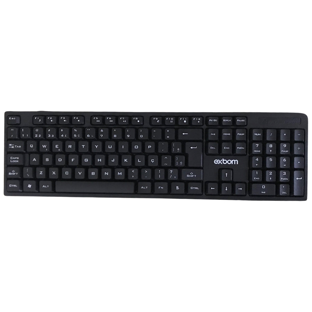 Teclado e Mouse Sem Fio Wireless ABNT II 2.4Ghz Multimídia Exbom BK-S1000A-04273 Preto