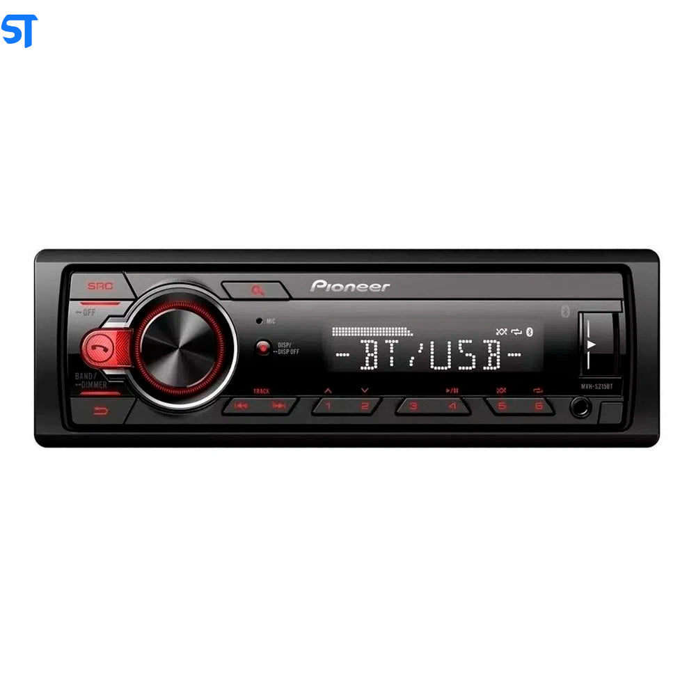 Som Automotivo Pioneer MVH-S218BT, Entrada Auxiliar Frontal, Bluetooth, Viva Voz, Entrada USB, Rádio AM/FM.