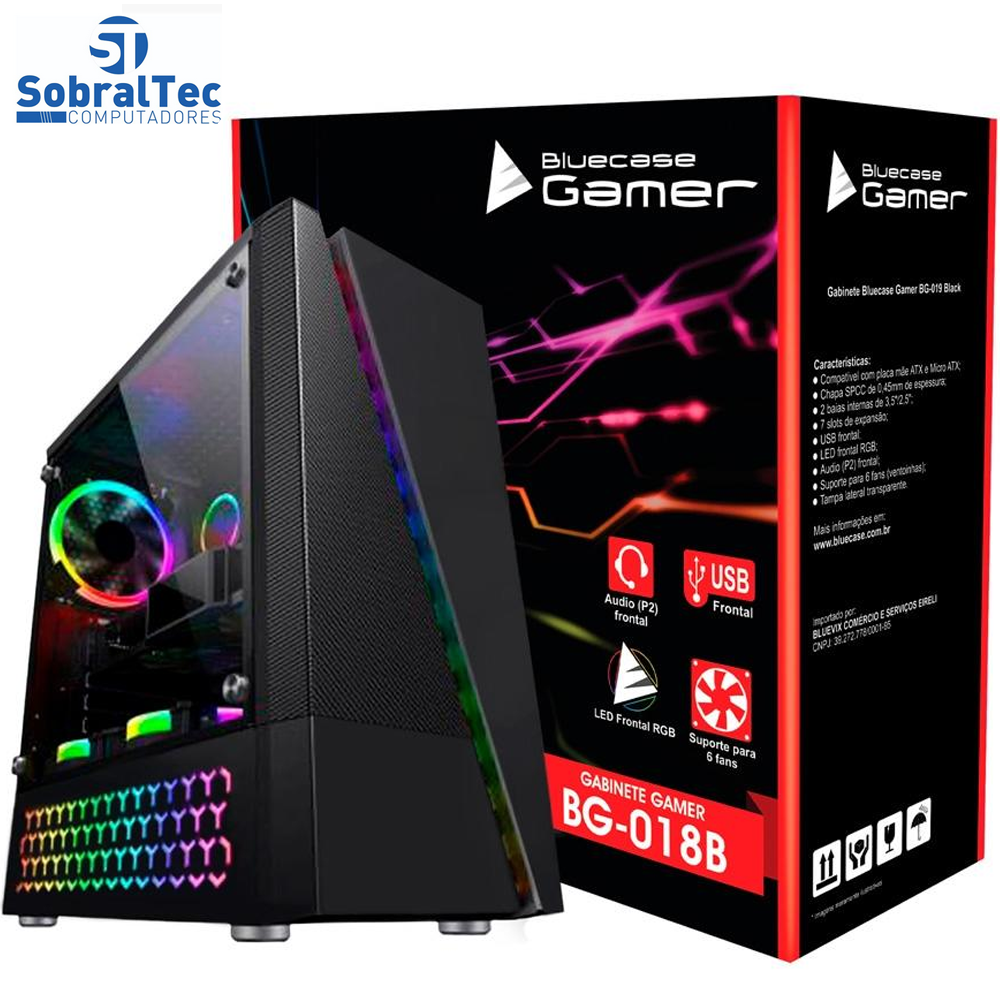 Gabinete Gamer Bg-018 Preto Bluecase - Sem Fonte / Led Rgb / Usb 3.0 Frontal