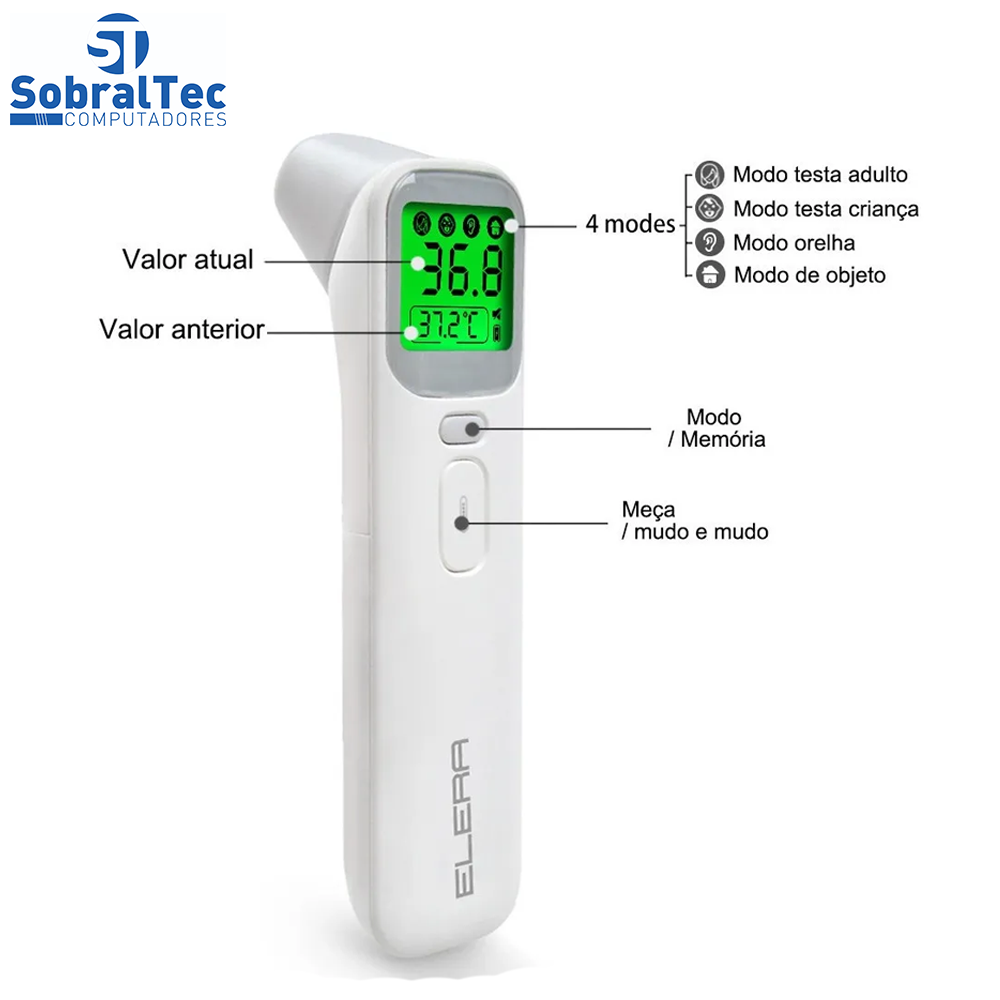 Termômetro Infravermelho Digital LCD Medição Corporal Testa Orelha Elera AOJ-20A