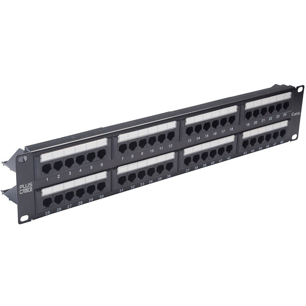 Patch Panel Plus Cable, CAT6, 48 Portas, com Guia, CAT.6, Preto - LA-P648- Plus Cable