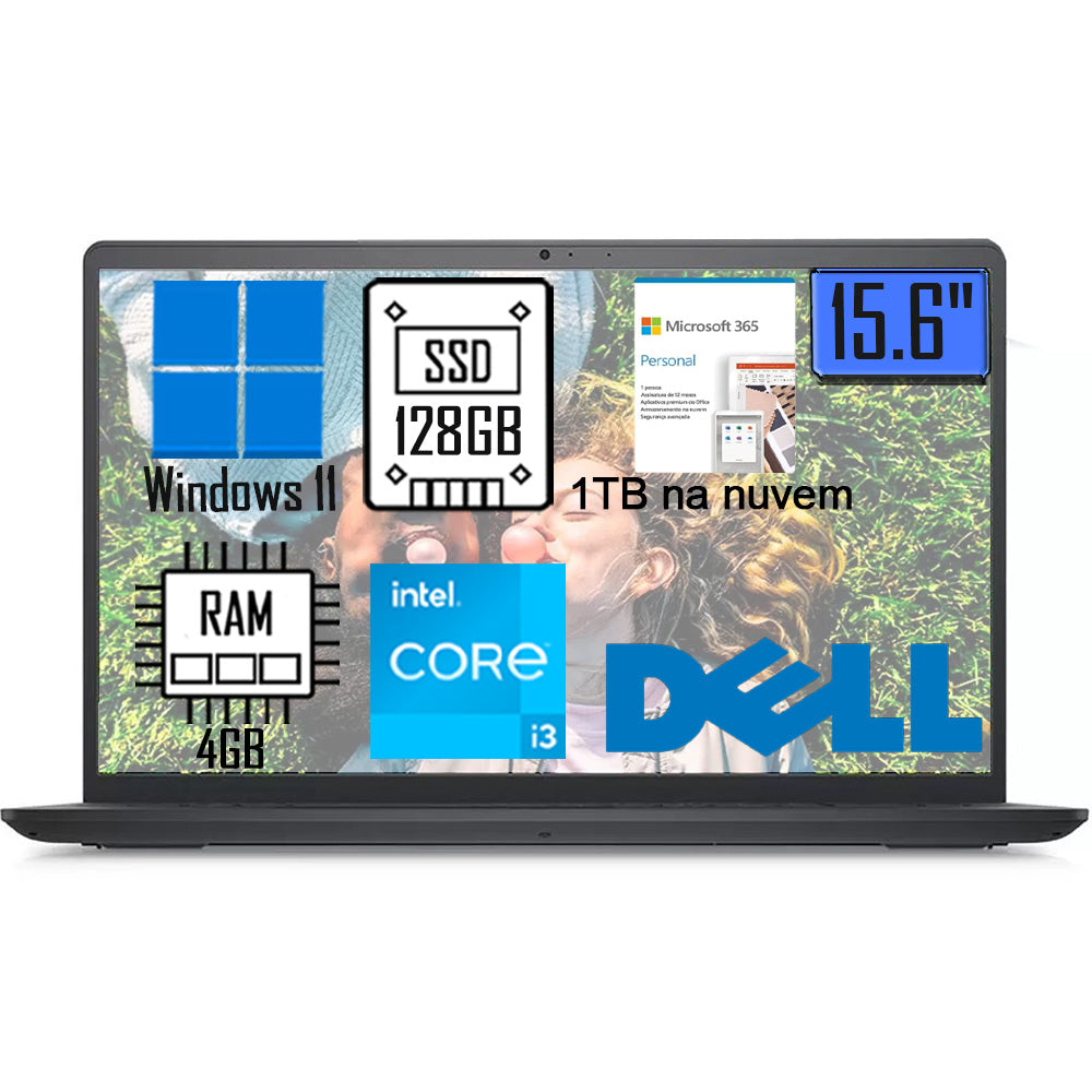 Notebook DELL Inspiron i15-i1100-A20PF 11ª Geração Core i3 4GB 128GB SSD+1TB na Nuvem 15.6" Full HD Windows 11 Microsoft