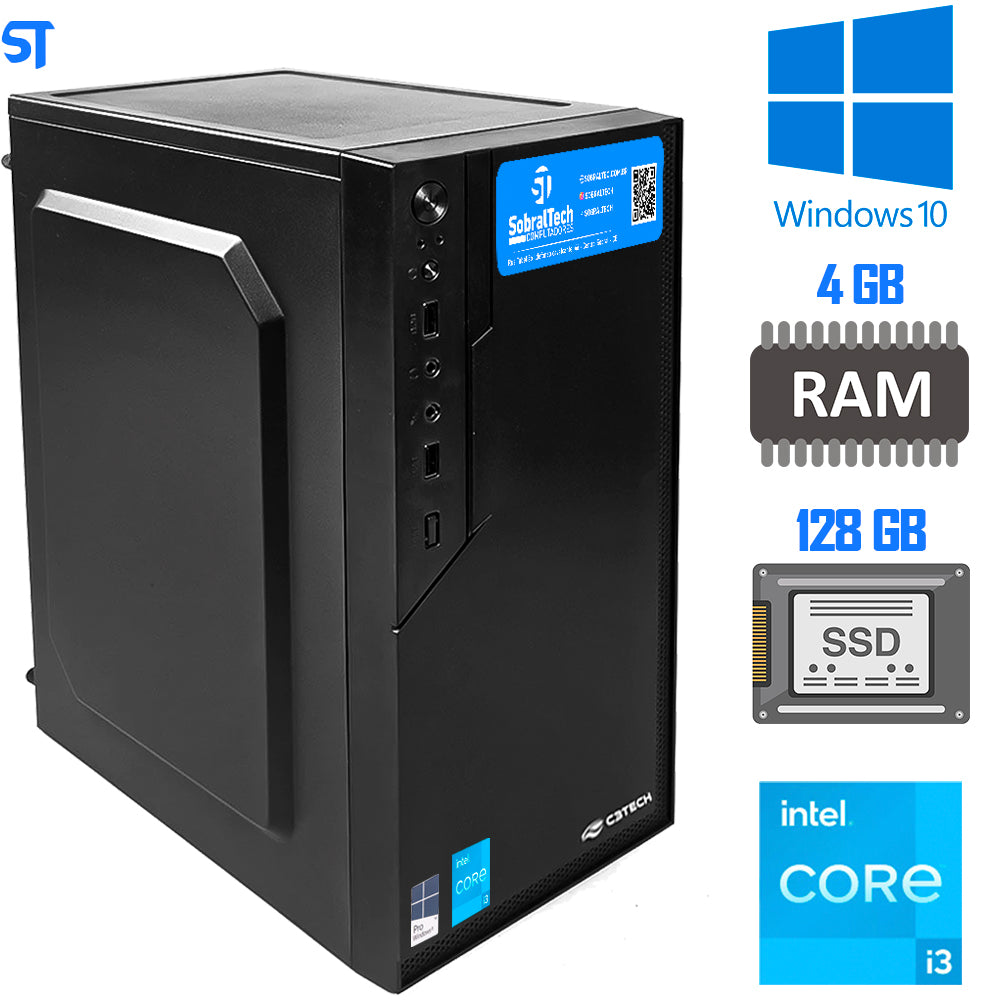 Computador Core i3-2100-HD SSD 128GB -Memória Ram 4GB- Com Monitor 15 HDMI- Teclado, Mouse e MousePad Brinde