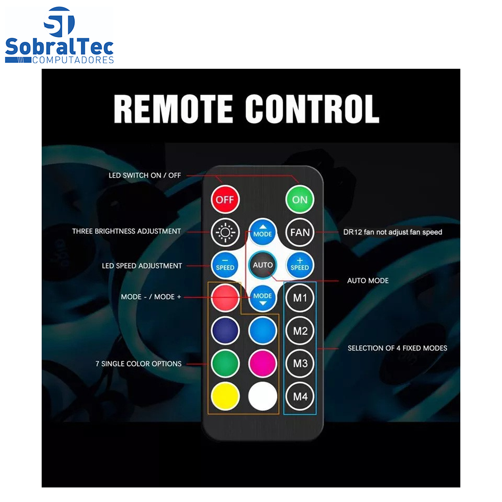Cooler Fan RGB Gamer Aigo DR12 RGB - 3 em 1 Com Controle