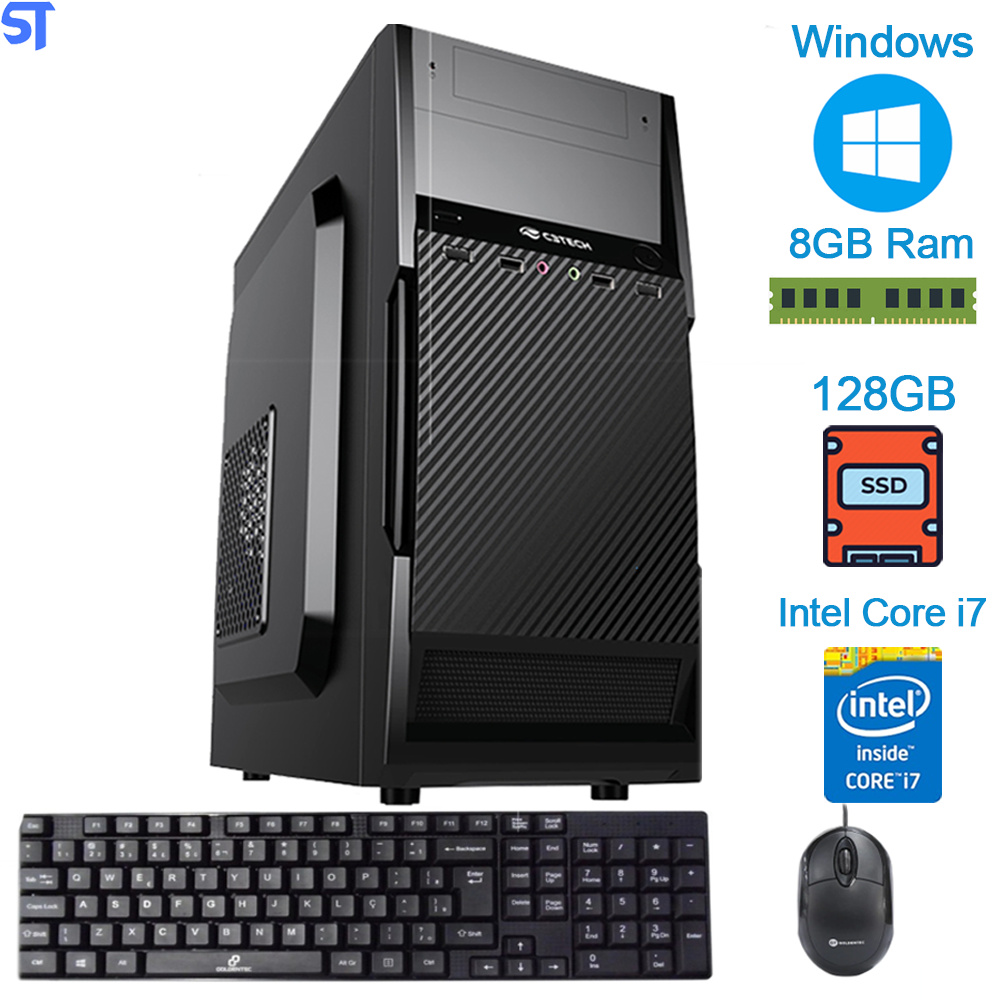 Computador Core i7-3770-HD SSD 120GB -Memória Ram 8GB -Teclado e Mouse- Windows 10