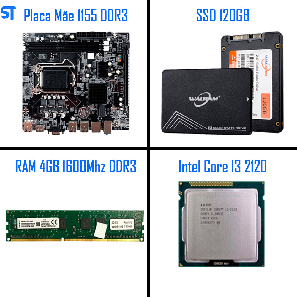 Kit Para Montagem de Computador Core i3-2120- HD SSD Walram 120GB - Memória 4GB - Gab MT-27Bk
