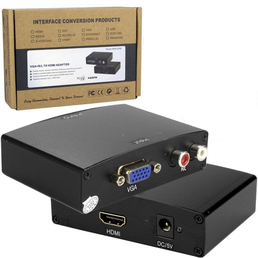 Interface Conversor Vga | Avi para Hdmi Com Fonte | Hwh-2058