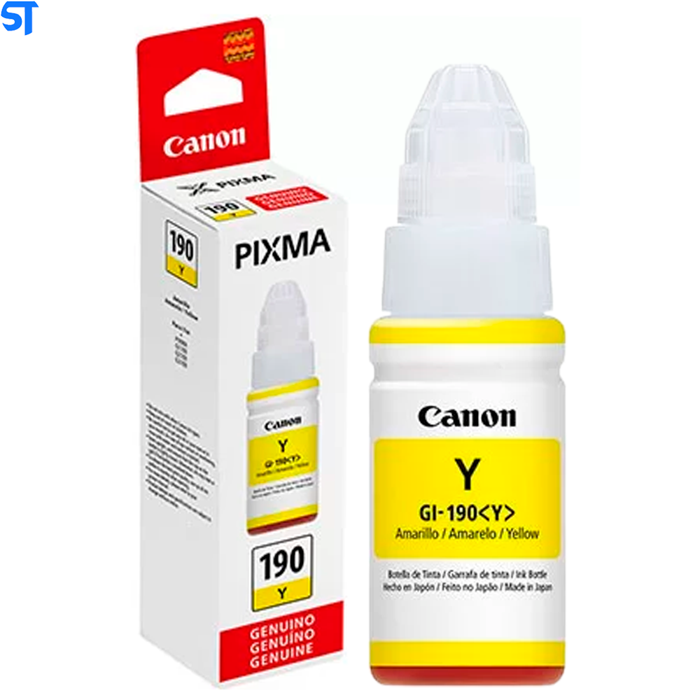 Garrafa de Tinta Canon GI 190Y Amarela 7.000 Paginas para G1100 G1110 G2100 G2110 G3100 G3102 G3110 G3111 G4100 G4110
