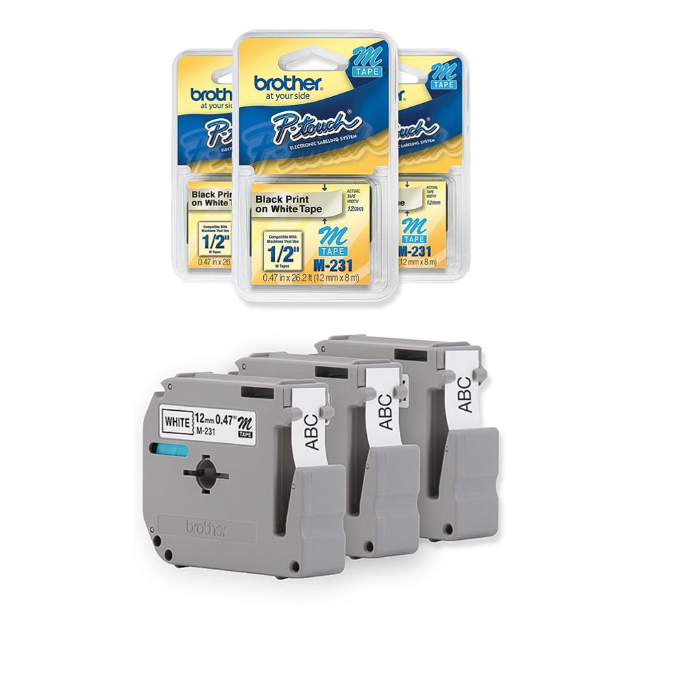 Fita para Rotulador Brother 12mm M231 Branca Pacote Com Escrita Preta com 3 Unidades