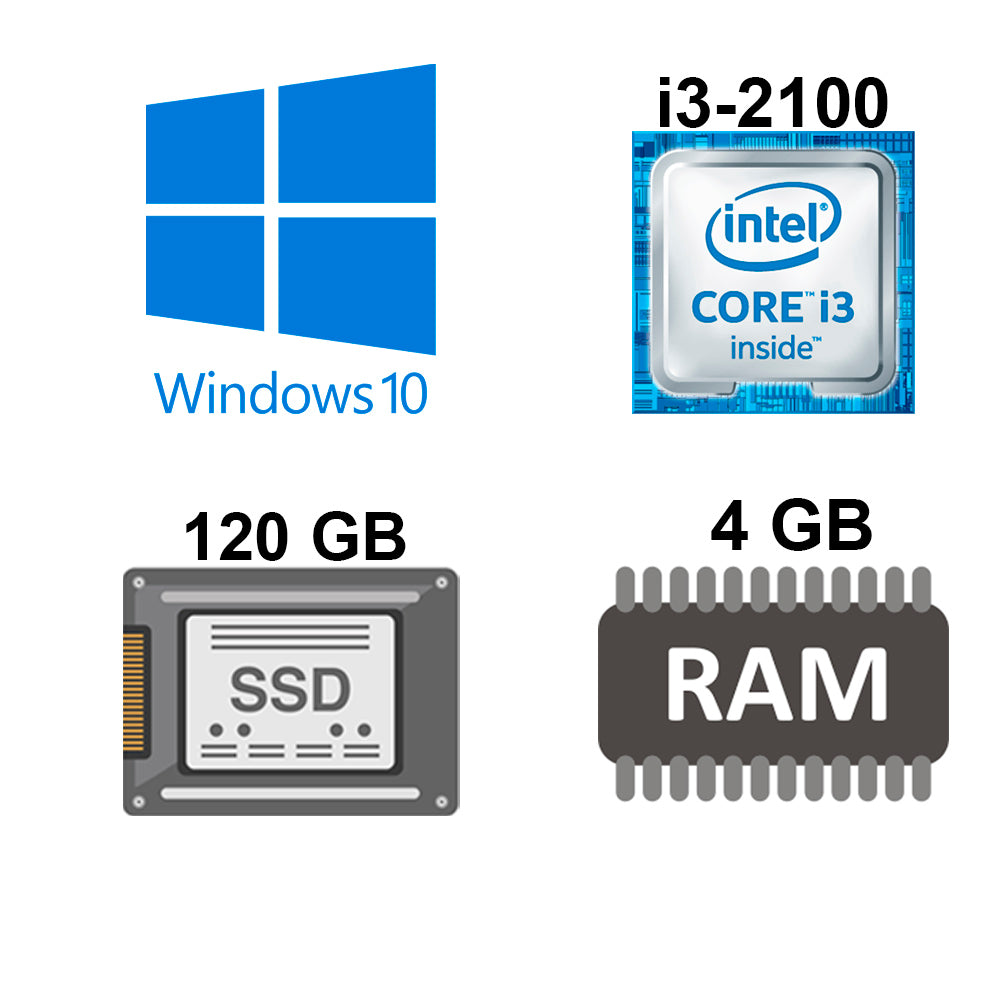 Computador, Gabinete Com Fonte, Placa Mãe, Processador Core i3 2100, Memória Ram 4GB, SSD 120GB