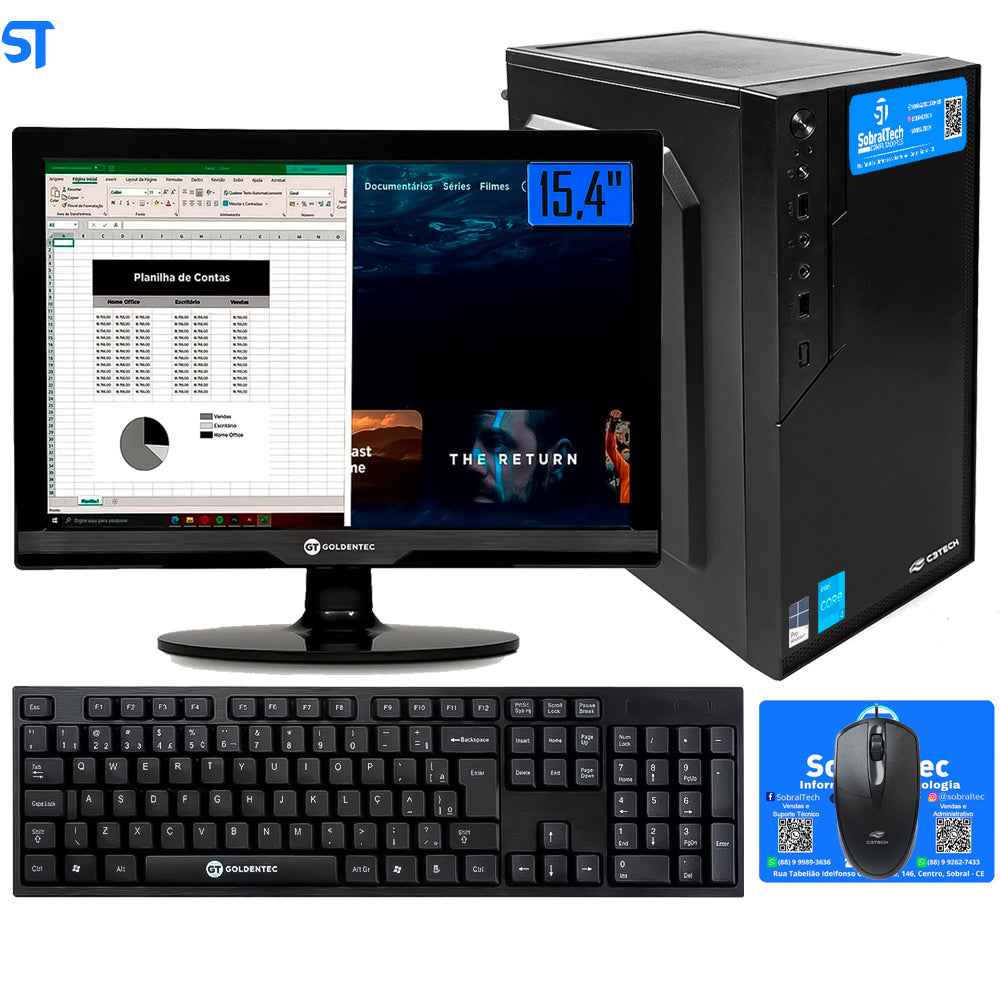 Computador Core i3-2100-HD SSD 128GB -Memória Ram 4GB- Com Monitor 15 HDMI- Teclado, Mouse e MousePad Brinde