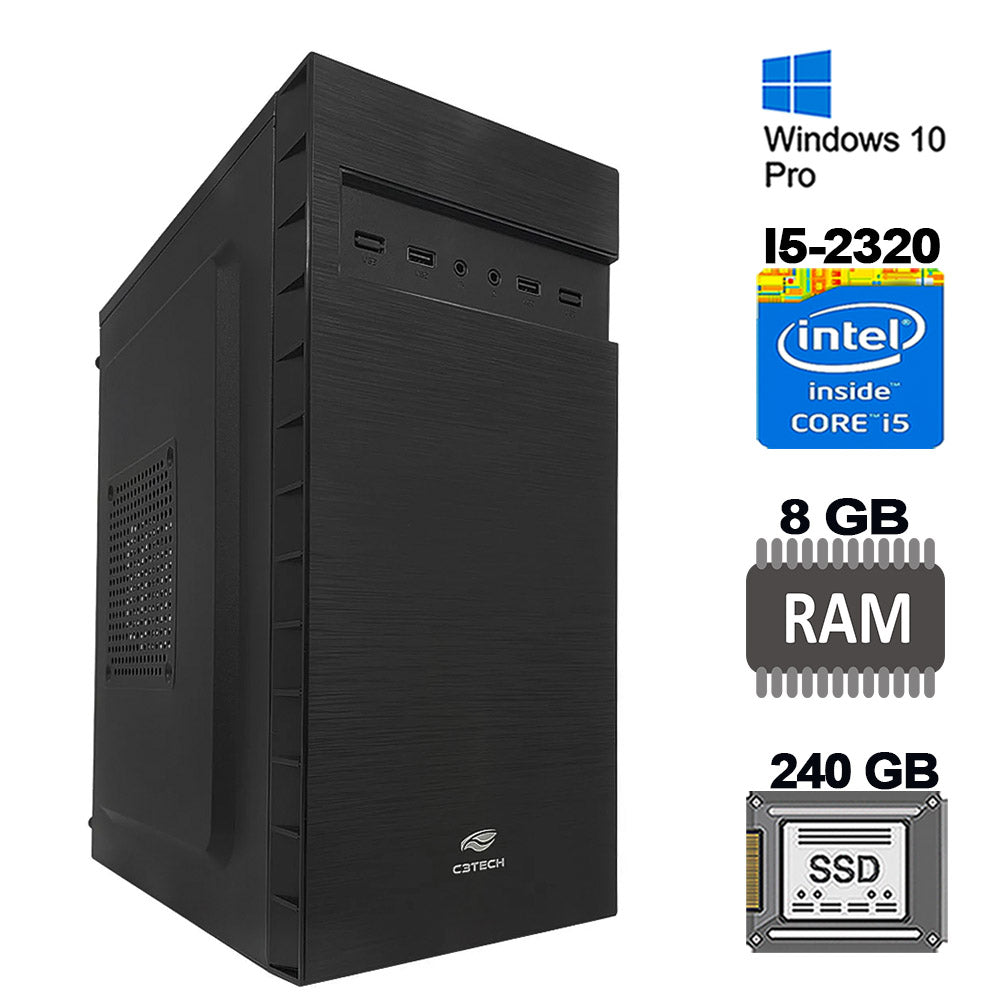 Computador Core i5 2320, SSD 240GB, Memória Ram 8GB, Gab MT-32BK, Windows 10