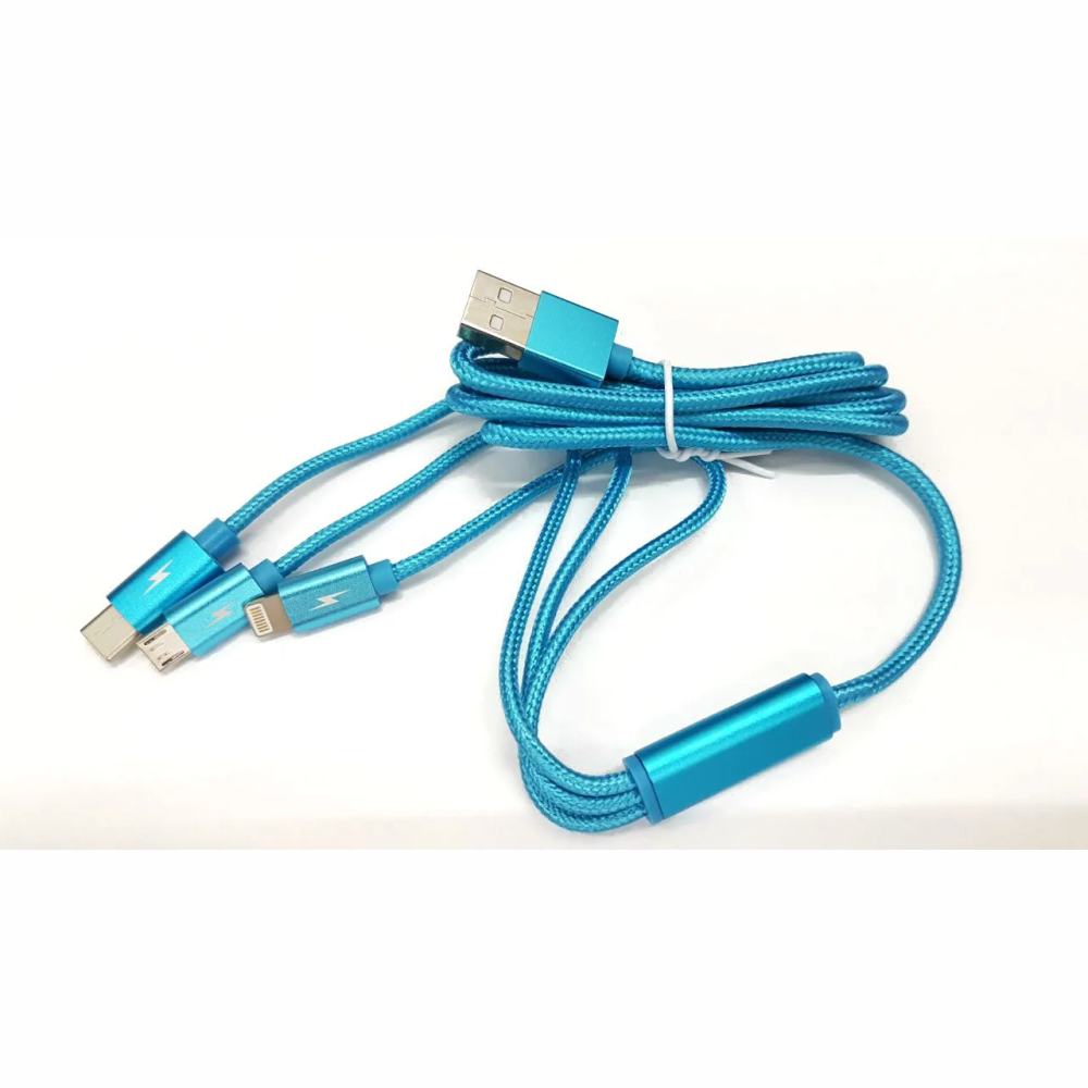 Cabo Usb 3 Em 1 Pmcell Cromo Cb-32 Entrada Micro-Usb, Lightning E Tipo C