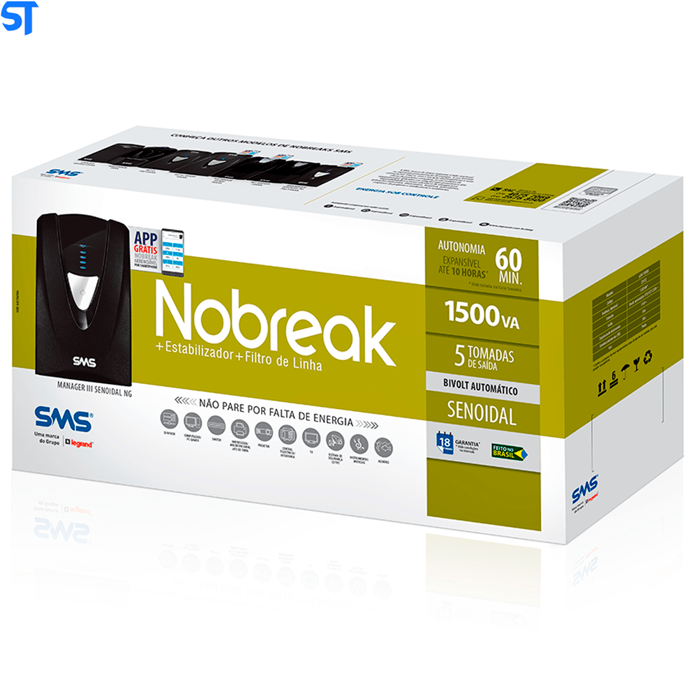 Nobreak SMS Manager III Senoidal NG 1800 VA Bivolt Automático Com 5 Tomadas