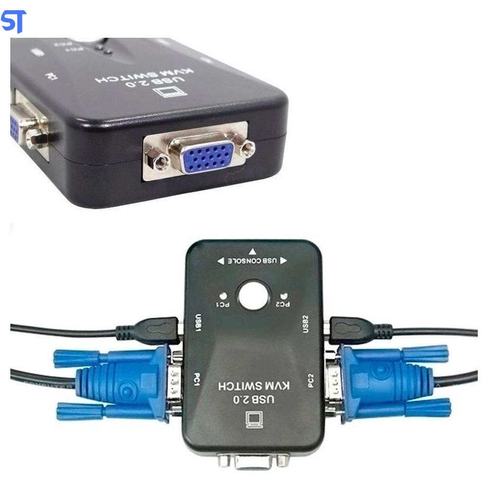 Chaveador Kvm Usb 2.0 Switch 2 Portas Vga e Usb A Usb B 2.0 Controladores 1 Vga Vídeo Com 2 Cabos