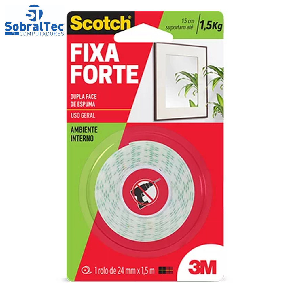 Fita Dupla Face 3M Scotch Fixa Forte Espuma 24 mm x 1,5 m