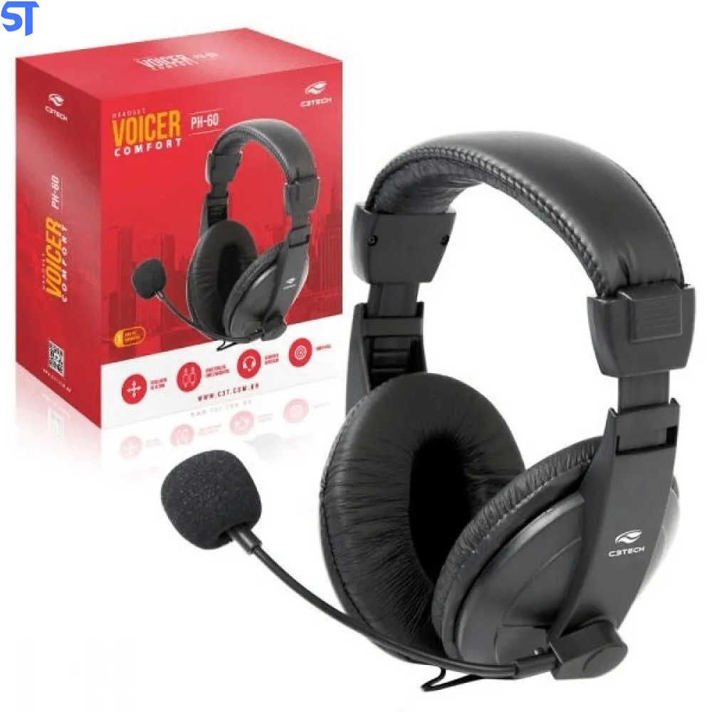 Fone de Ouvido Headset Voicer Confort PH-60BK Com Microfone -C3Tech Preto