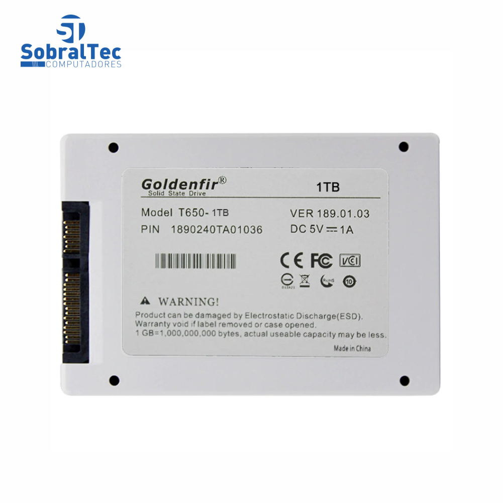 HD SSD Goldenfir 1TB 2.5mm Sata 3 Leitura 580mb Gravação 400mb T650-1TB