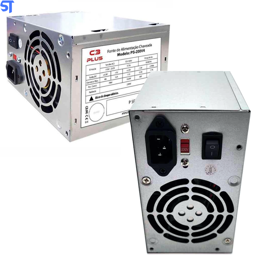 Fonte Atx 200W Potência Real S/ Cabo Com Caixa C3PLUS PS-200V4