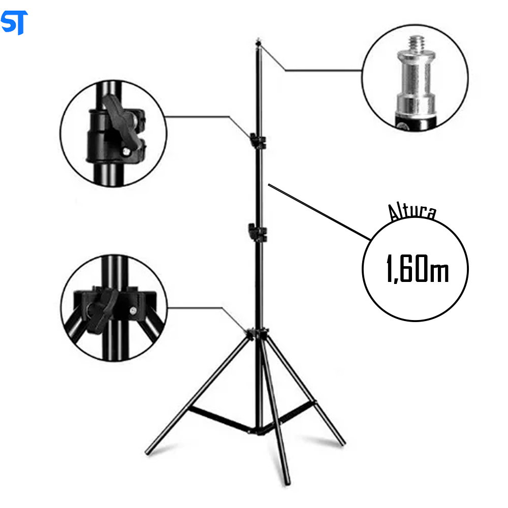 Kit Iluminador Led Ring Light 26Cm 35w Com Tripé Universal de 1,60 Mt