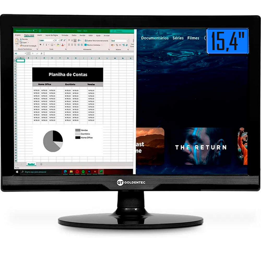 Monitor LED 15.4"Goldentec GT- GT154 Widescreen Com HDMI e Vga