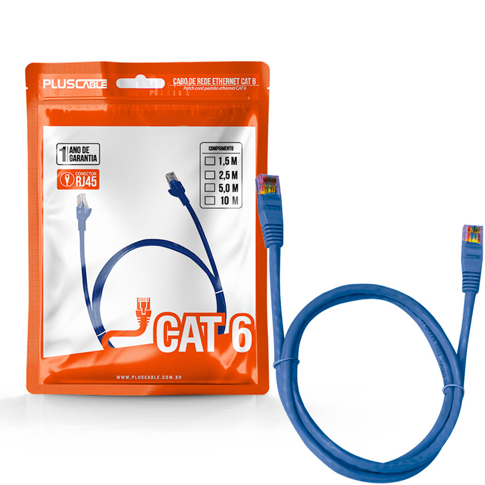 Cabo de Rede Cat6 CAT610BL 1Metro Patch Cord PlusCable - Azul
