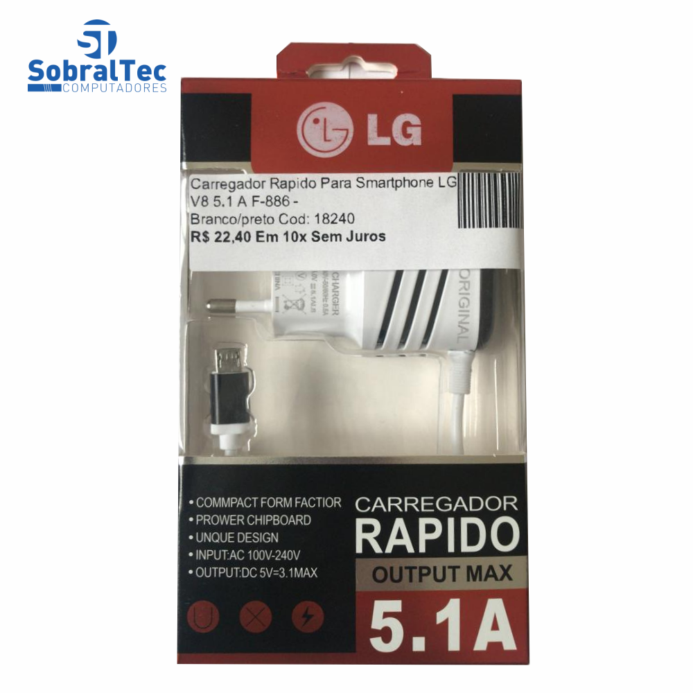 Carregador Rapido Para Smartphone LG V8 5.1 A F-886