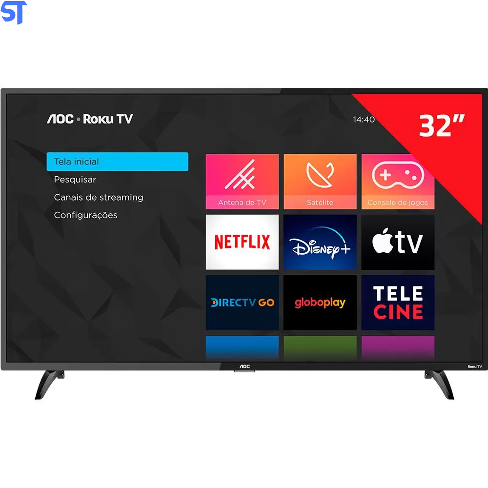 Smart TV AOC Roku LED 32'' 32S5195/78 Wi-Fi 3 HDMI 1 USB com Controle Remoto Com Atalhos Roku Mobile Miracast