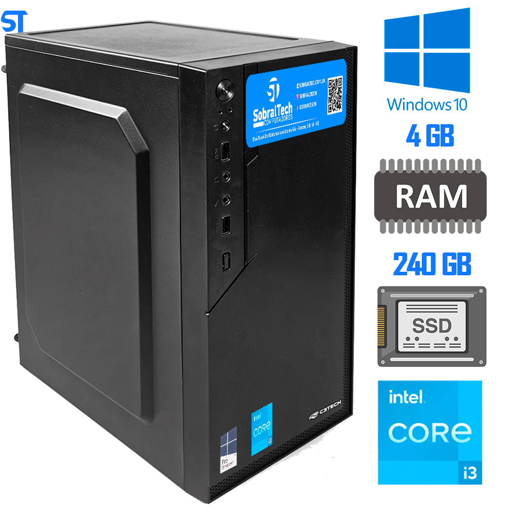 Computador Core i3-2100-HD SSD 240GB -Memória Ram 4GB- Com Monitor 19 HDMI- Teclado, Mouse e MousePad- Windows 10