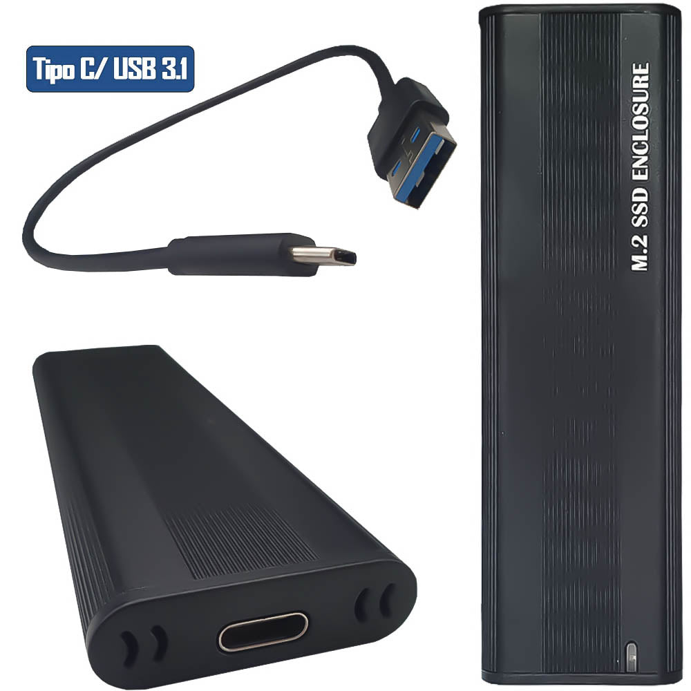 Kit Case M.2 Externa Portatíl Com Cabo USB-C/USB 3.1 com SSD M.2 NVMe 128GB