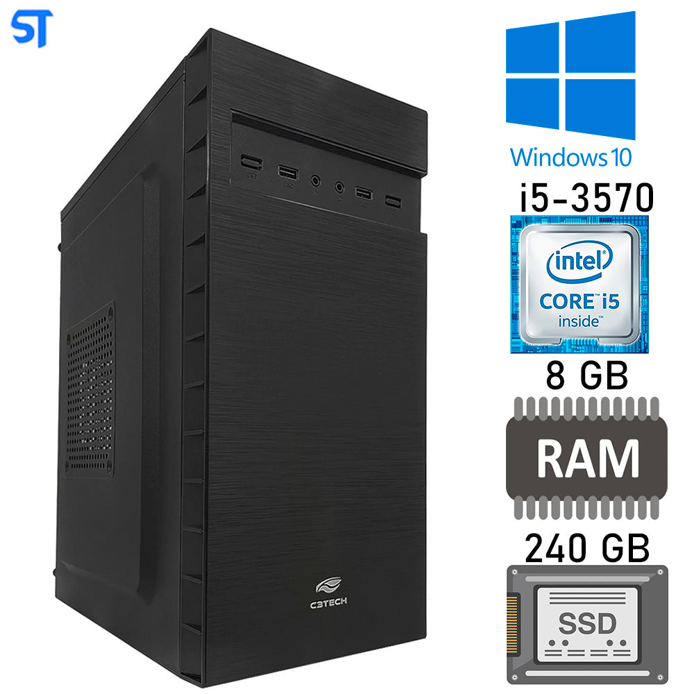 Computador Core i5 3570, SSD 240GB, Memória Ram 8GB, Gab MT-32BK, Windows 10