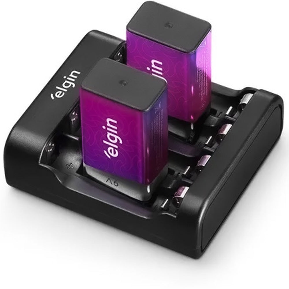 Carregador De Pilhas E Bateria Usb + 2 Pilhas AA 9V - Elgin