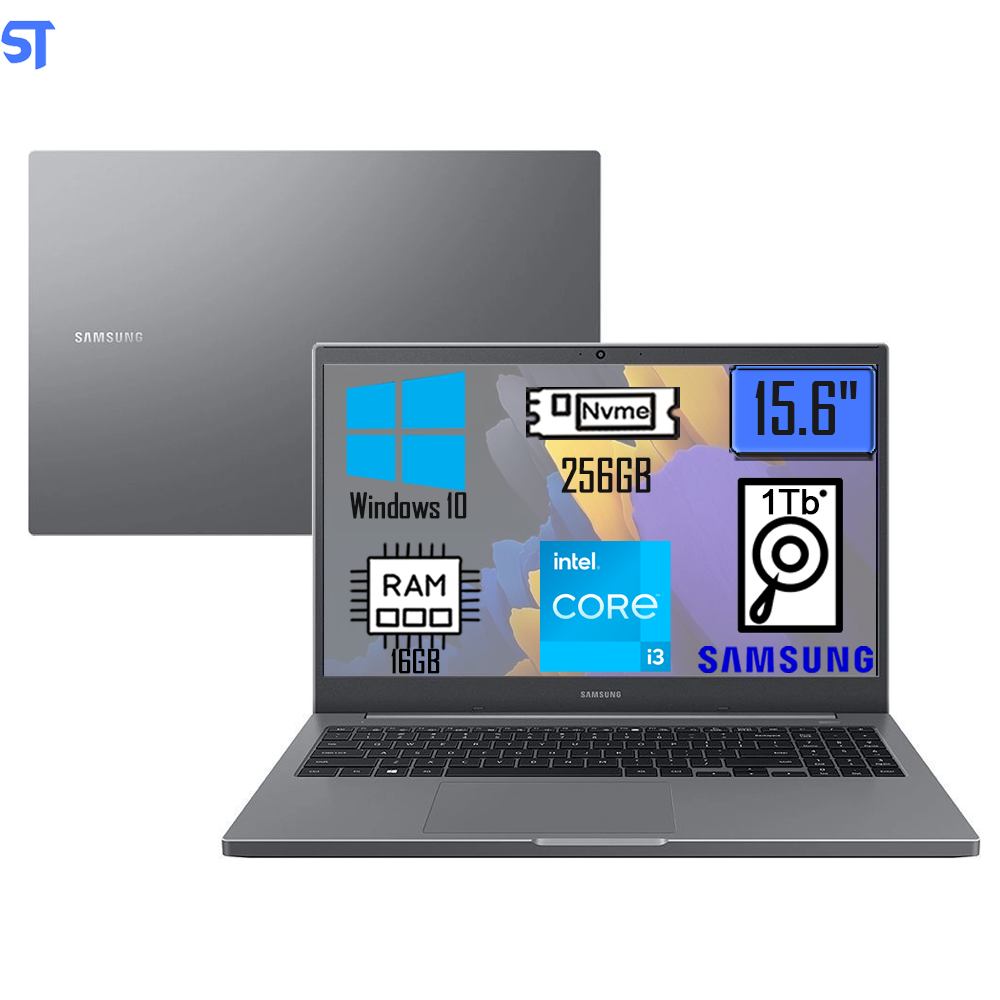Notebook Samsung Book Intel Core I3-1115G4  -16GB RAM-  M.2 SSD NVME 256GB + HD 1TB W10 FHD 15.6'' Cinza Chumbo NP550XDA