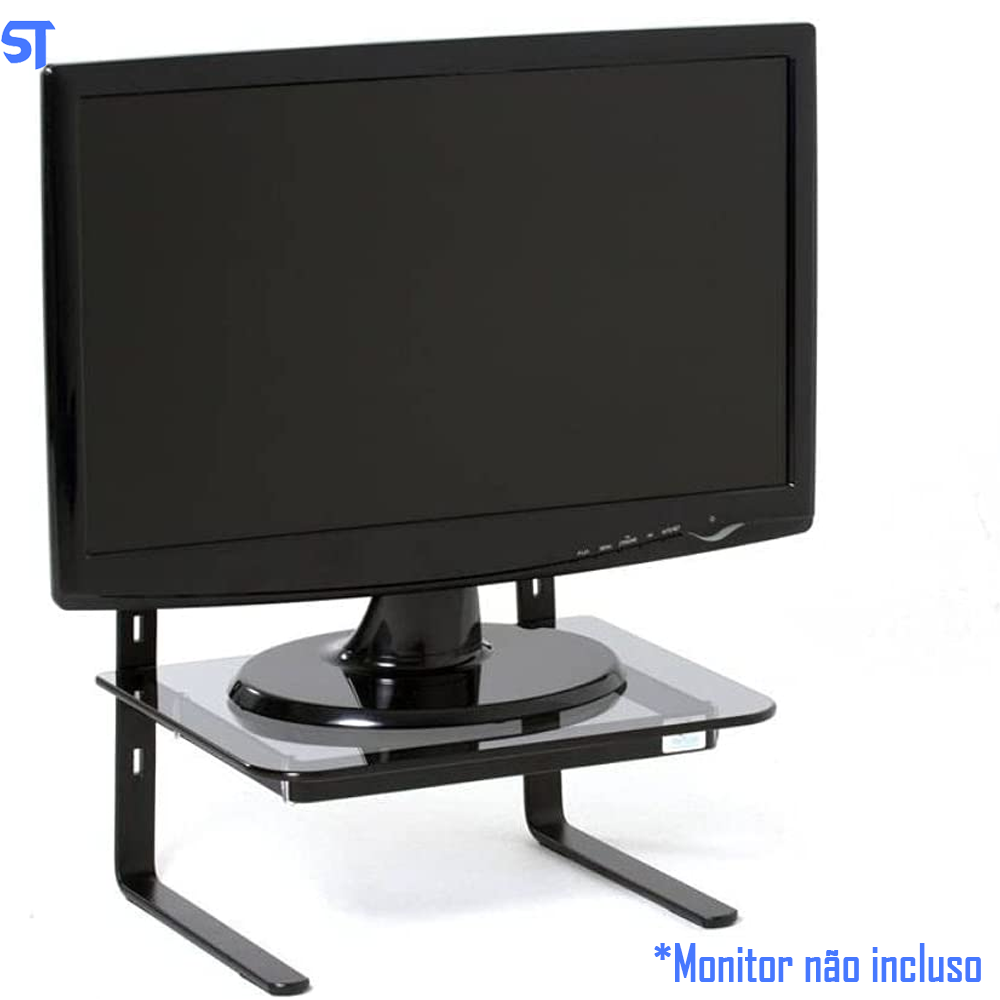 Suporte de mesa para Monitor de LCD preto e vidro fumê Reliza
