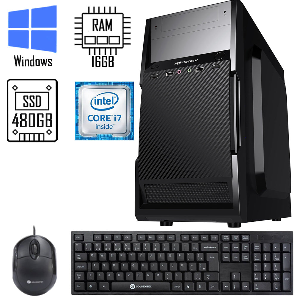 Computador Intel Core i7- 3770 | 3.4Ghz - Memoria Ram DDR3 16GB - SSD 480GB -C3Tech ATX 200w Teclado Mouse e Cabos