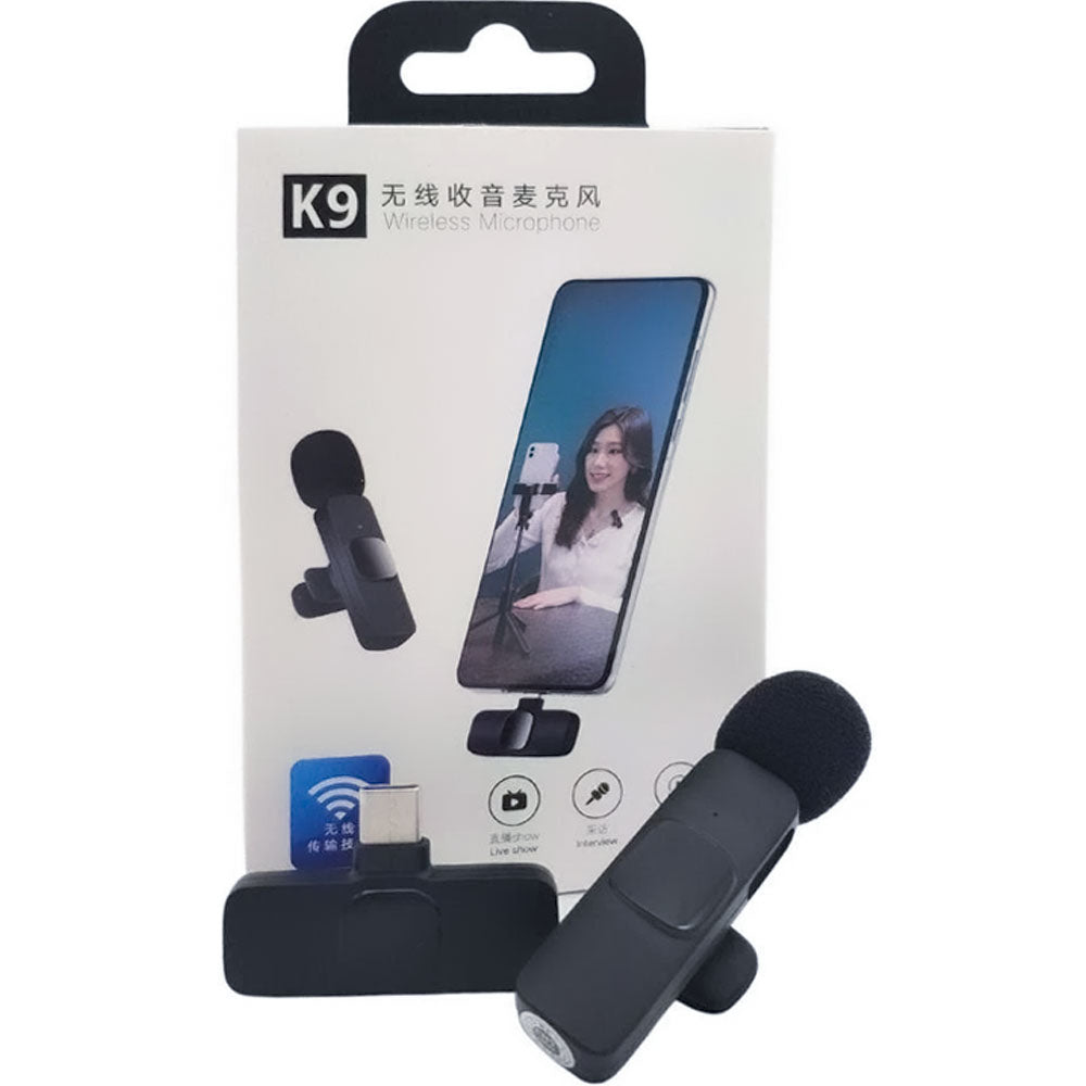Microfone Condensador De Lapela Wireless / Sem Fio 2.4Ghz K9 Tipo C