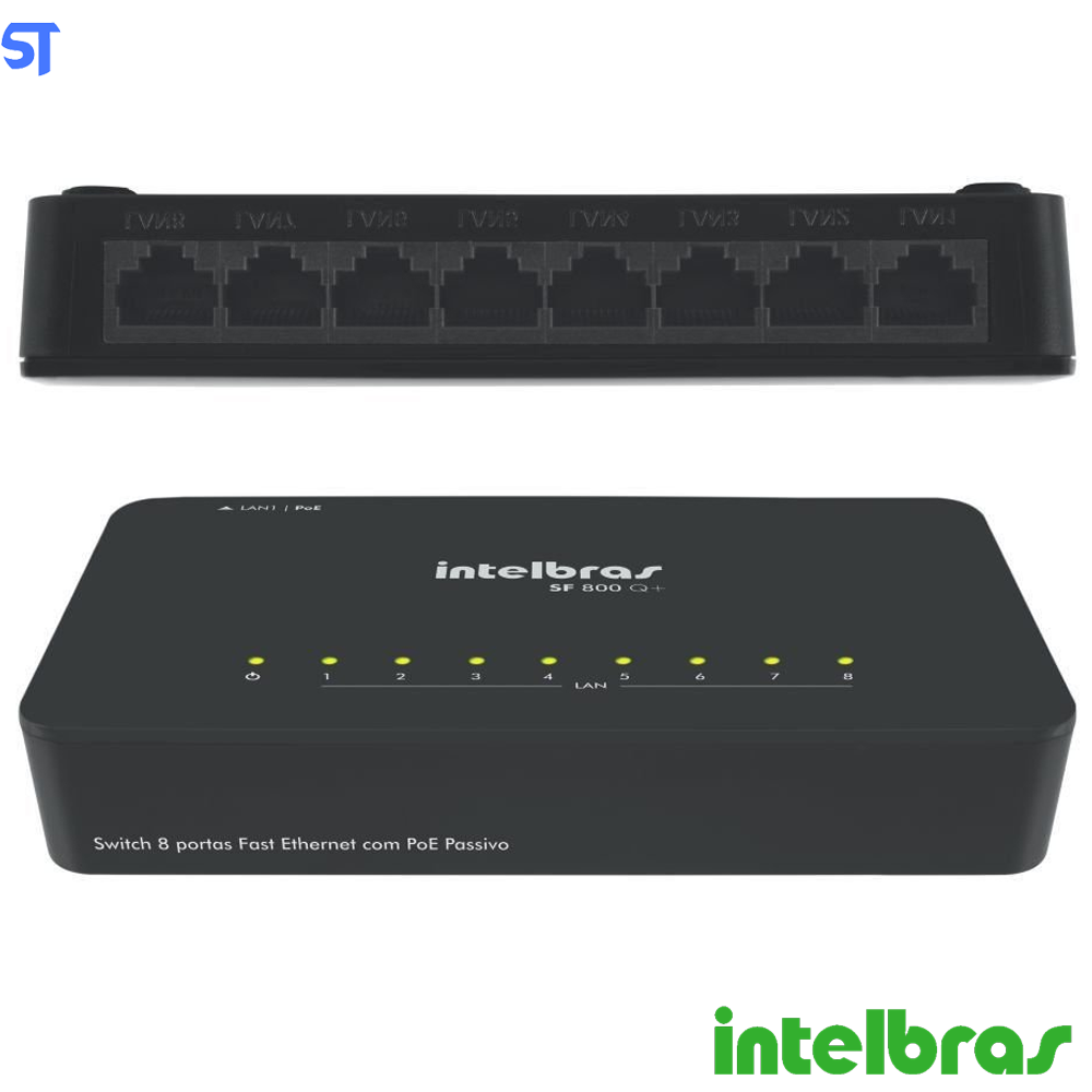 Switch 8 Portas Intelbras Fast Ethernet Poe Passivo Qos Sf 800 Q+ 10/100mbps