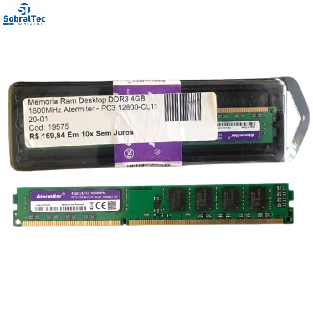 Memoria Ram Desktop DDR3 4GB 1600MHz Atermiter  - PC3 12800-CL11 20-01