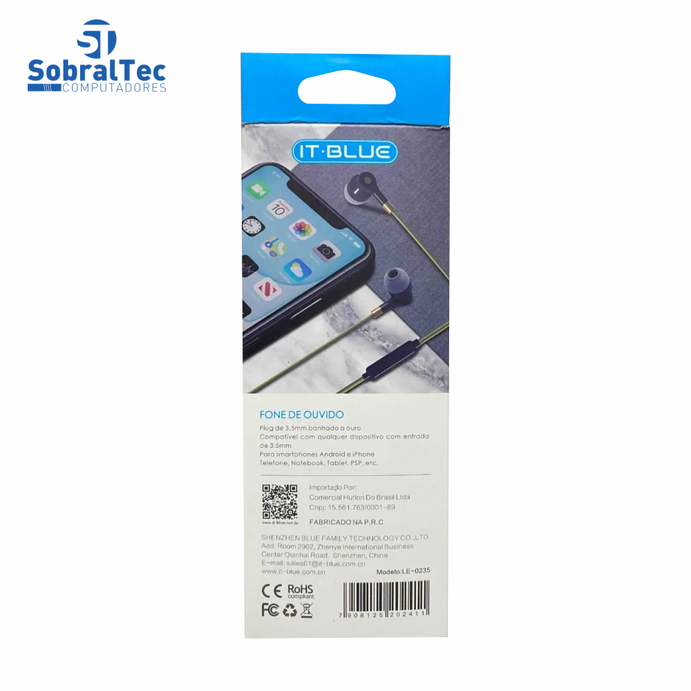 Fone De Ouvido Para Smartphone P2 Com Microfone IT BLUE LE-0235