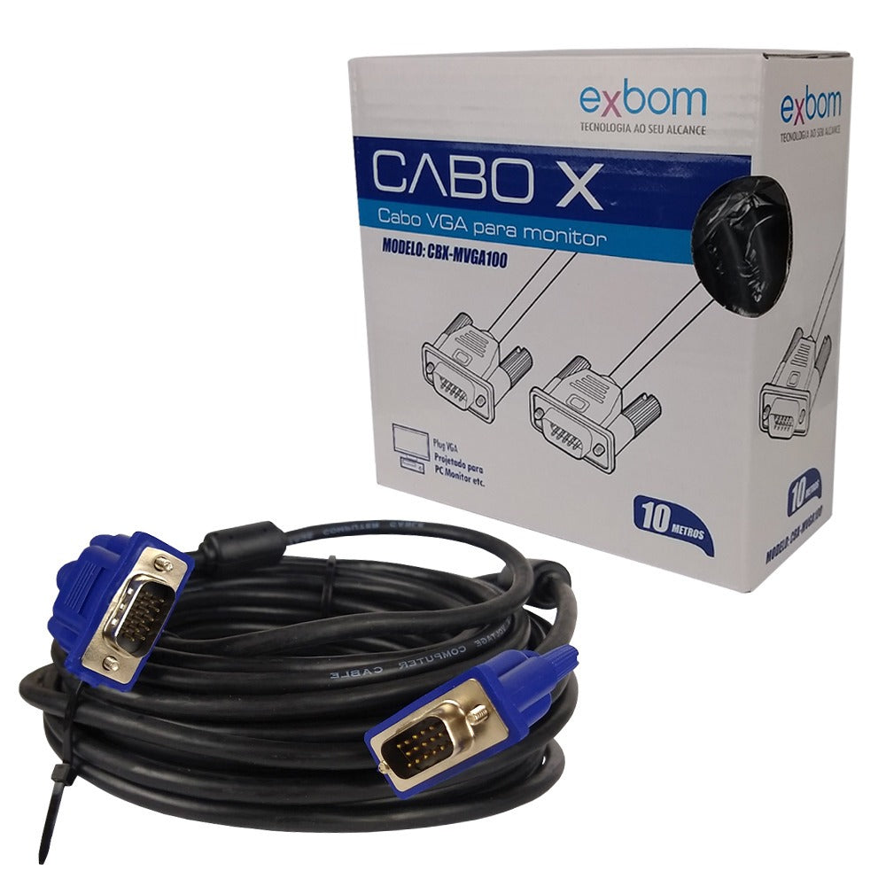 Cabo de Vídeo Vga 10 Metros Exbom Cbx-Mvga100