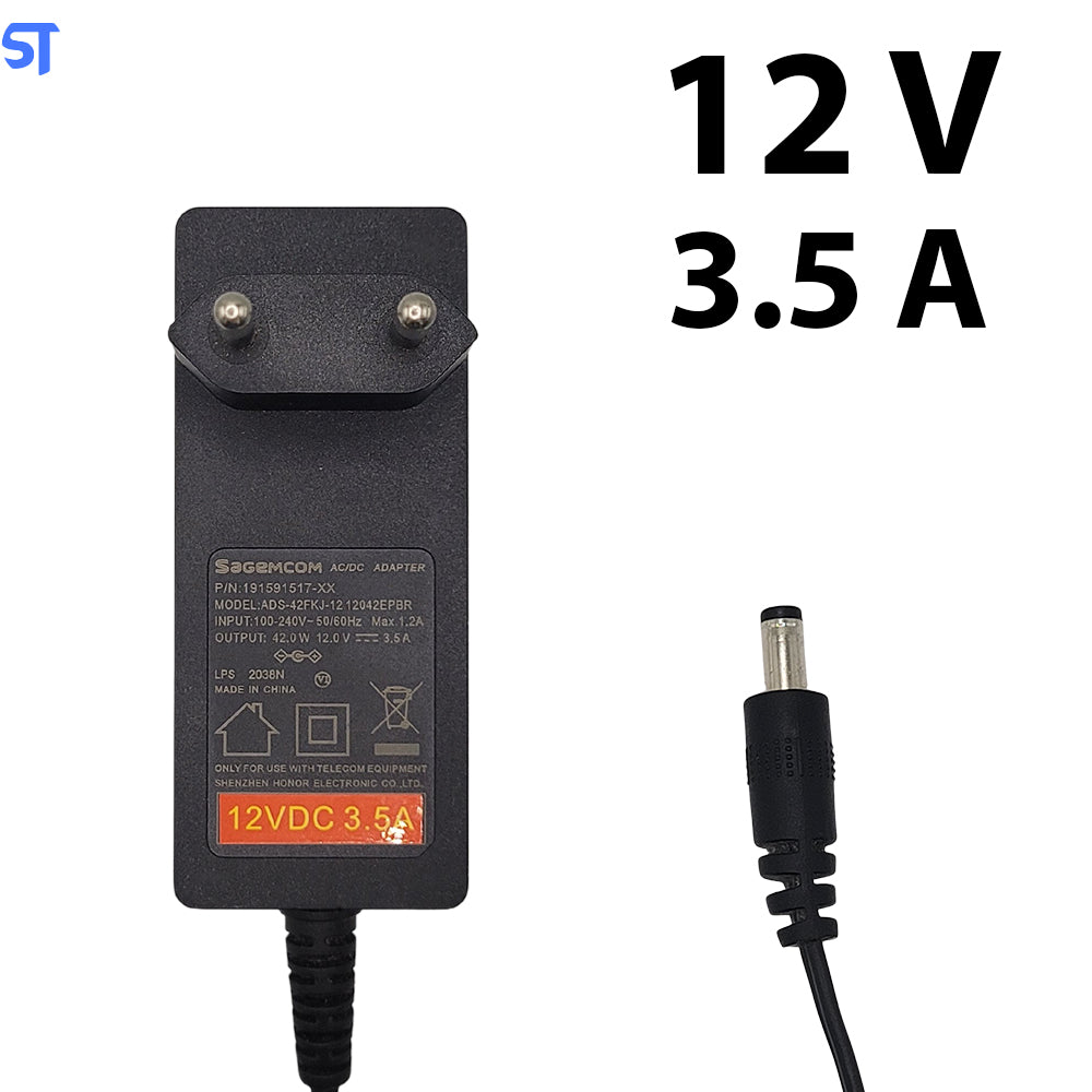 Fonte de Alimentação AC/DC 12V 3.5A Plug P4 Pino 4.5mm x 3.0mm - Sagemcom