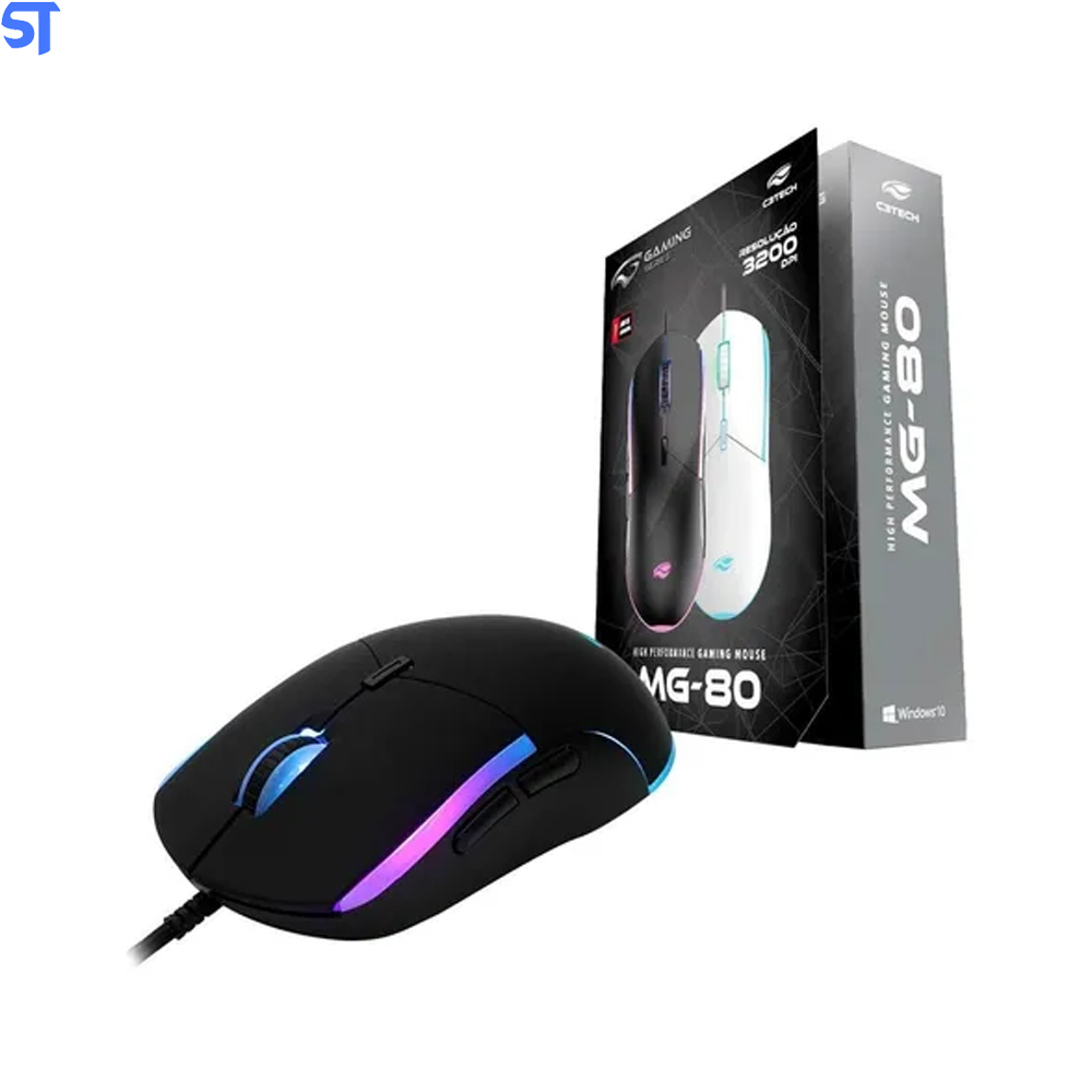 Mouse Gamer Usb RGB 3200dpi, Preto Mg-80bk C3Tech