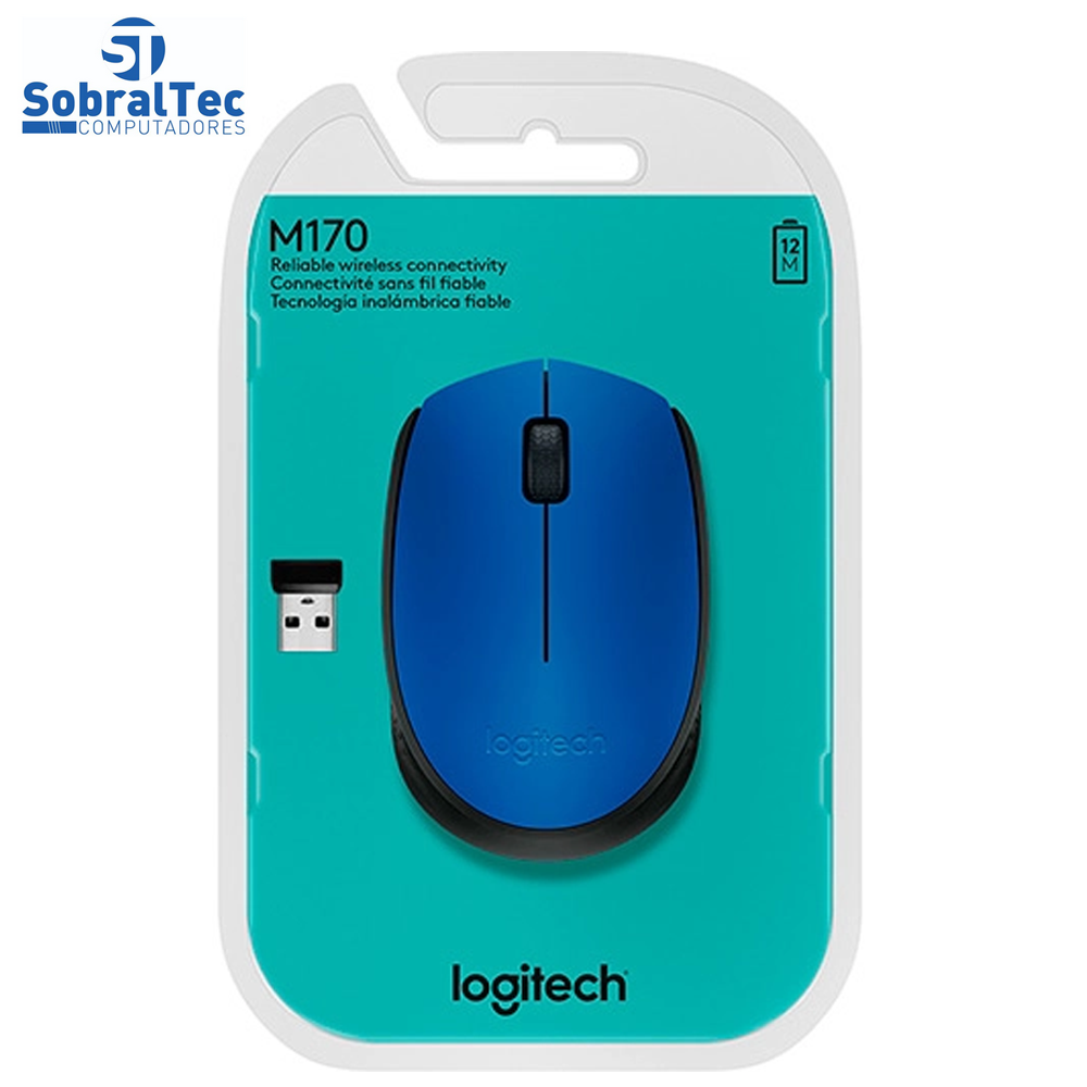 Mouse sem fio Logitech M170 com Design Ambidestro Compacto, Conexão USB e Pilha Inclusa - Azul